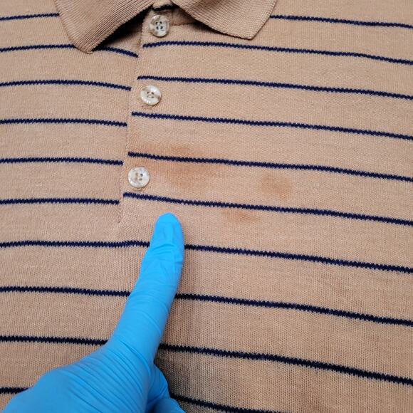 Vintage 70s JCPenney Striped Knit Polo Shirt Womens Medium Banded Hem Blouson - Picture 2 of 9